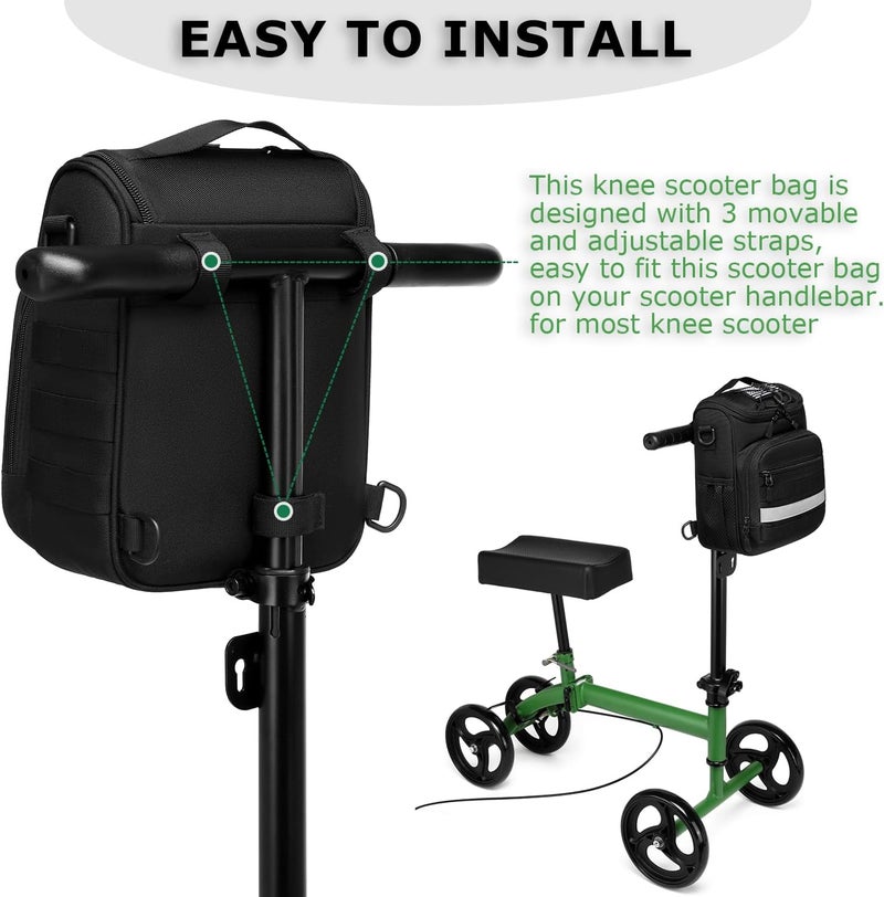 HAMBOLY Knee Walker Handlebar Bag Front Basket with Cooler Pocket Accessory Carrying Pack for Knees Scooter, Black - Image 2